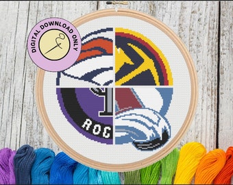Denver Sports Teams-PDF Cross Stitch- Rockies, Broncos, Avalanche, Nuggets