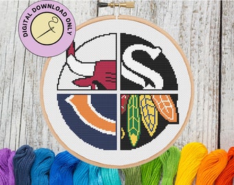 Chicago Sports Teams - PDF Kreuzstichmuster - Bulls, White Sox, Bears, Blackhawks