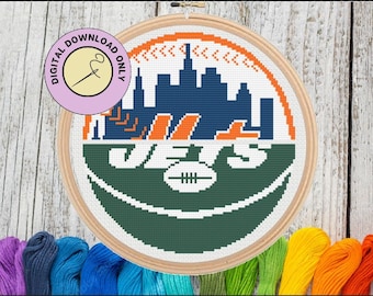New York Sports Teams - PDF Kreuzstich-Muster Mets und Jets