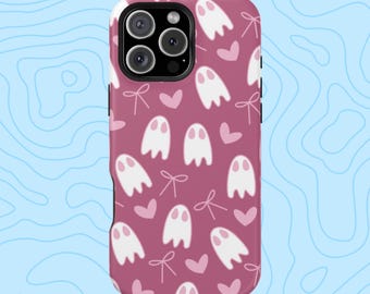 Funda MagSafe para iPhone con diseño de fantasma rosa / Funda resistente de Halloween Coquette
