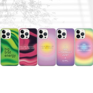美的抽象的な波状の引用句TPU電話ケース、iPhone、Samsung、Google Pixel用の肯定的な肯定のカバー、女性のエンパワーメントの引用句ケース
