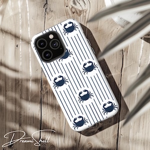 Custodia per telefono con granchi costieri / Custodia per cellulare con motivo marino oceanico / Custodia con granchio nautico / iPhone / Google Pixel / Samsung / Custodia estiva con crostacei blu /