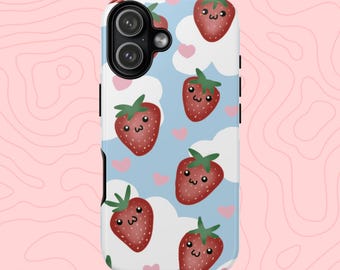 Kawaii Cloudy Strawberry Phone Case | Cute Tough Cover For iPhone, Samsung & Pixel
