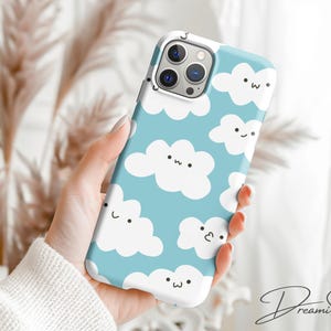 Funda para teléfono con imán de nubes Kawaii / Bonita funda magnética resistente para iPhone 13-16 / Funda con cielo nublado / Funda MagSafe con nubes esponjosas /