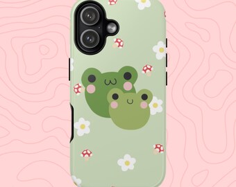 Telefoonhoesje Kawaii kikker | Cottagecore-champignons en madeliefjes