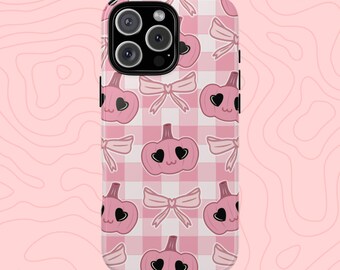 Pink Plaid Pumpkin Phone Case | Kawaii Halloween Tough Cover for iPhone, Samsung & Pixel