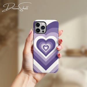 Tough Purple Hearts Y2K Phonecase, Retro Heart Aura Casing for iPhone, Samsung, Google Pixel, Preppy Coquette Cover, Violet Aesthetic Case
