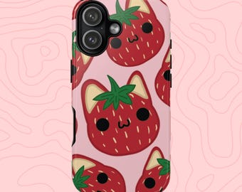 Strawberry Cat Phone Case | Kawaii Tough Cover For iPhone, Samsung & Pixel