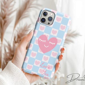 Funda MagSafe Sleepy Heart / Bonita funda magnética resistente para iPhone 13-16 / Funda a cuadros / Funda MagSafe con estampado preppy /