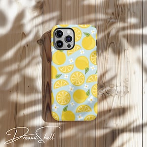 Tough Yellow Lemon Citrus Phonecase, Aesthetic Fruit Casing for iPhone, Samsung, Google Pixel, Cute Floral Lemons Cover, Cottagecore Fruits