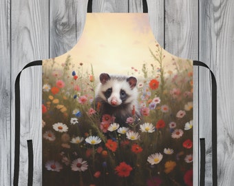Whimsical Floral Opossum Art Apron, Apron Gift, Kitchen Apron, Gift for Her, Opossum Apron, Apron for women, Gardening Outdoor, Chef Apron