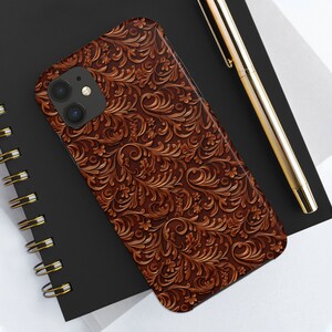 Faux Leather Western Tooled Filigree Design phone case for iPhone, iPhone 14, iPhone 11, iPhone 13, Tough Phone Cases