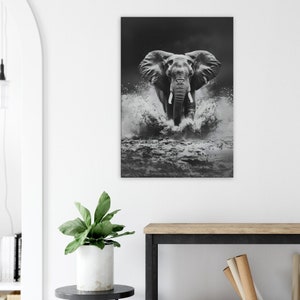 Tela de elefante preto e branco, arte de elefante africano, tela de animal, impressão de elefante, arte de parede grande, decoração de sala de estar, tela de vida selvagem