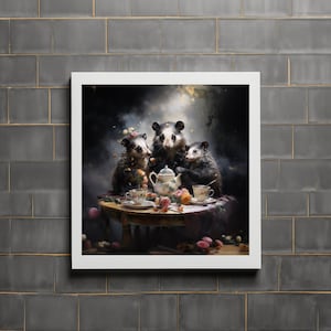 Gothic Opossum Tea Party Premium Matte Paper Poster, Gothic Art, Opossum Art, Vintage Poster, Art Poster, Witchy Aesthetic, Home Décor
