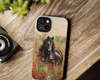 Black Friesian Horse Art Painting Tough Phone Case, Gift For Her, Cute Phone Case, Horse Phone Case, Phone case for iPhone, iPhone 14, 13