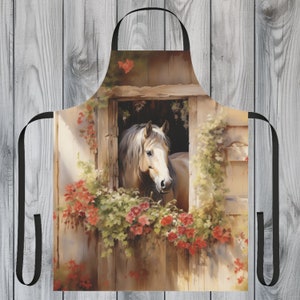 Floral Horse Kitchen Apron, Apron Gift, Gift for Her, Horse Lover, Farm house Apron, Chef Apron, BBQ apron, Country Living, Equestrian Gift