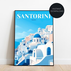 Santorini travel print - Greece, Santorini poster, Digital travel poster, travel art Greece, Santorini Wall art, Santorini travel poster