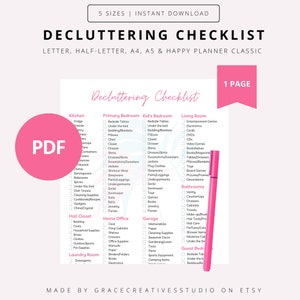 Printable Declutter Planner, Pink Life Organizer, Cleaning Checklist, Decluttering Checklist, Declutter Challenge, Digital Download