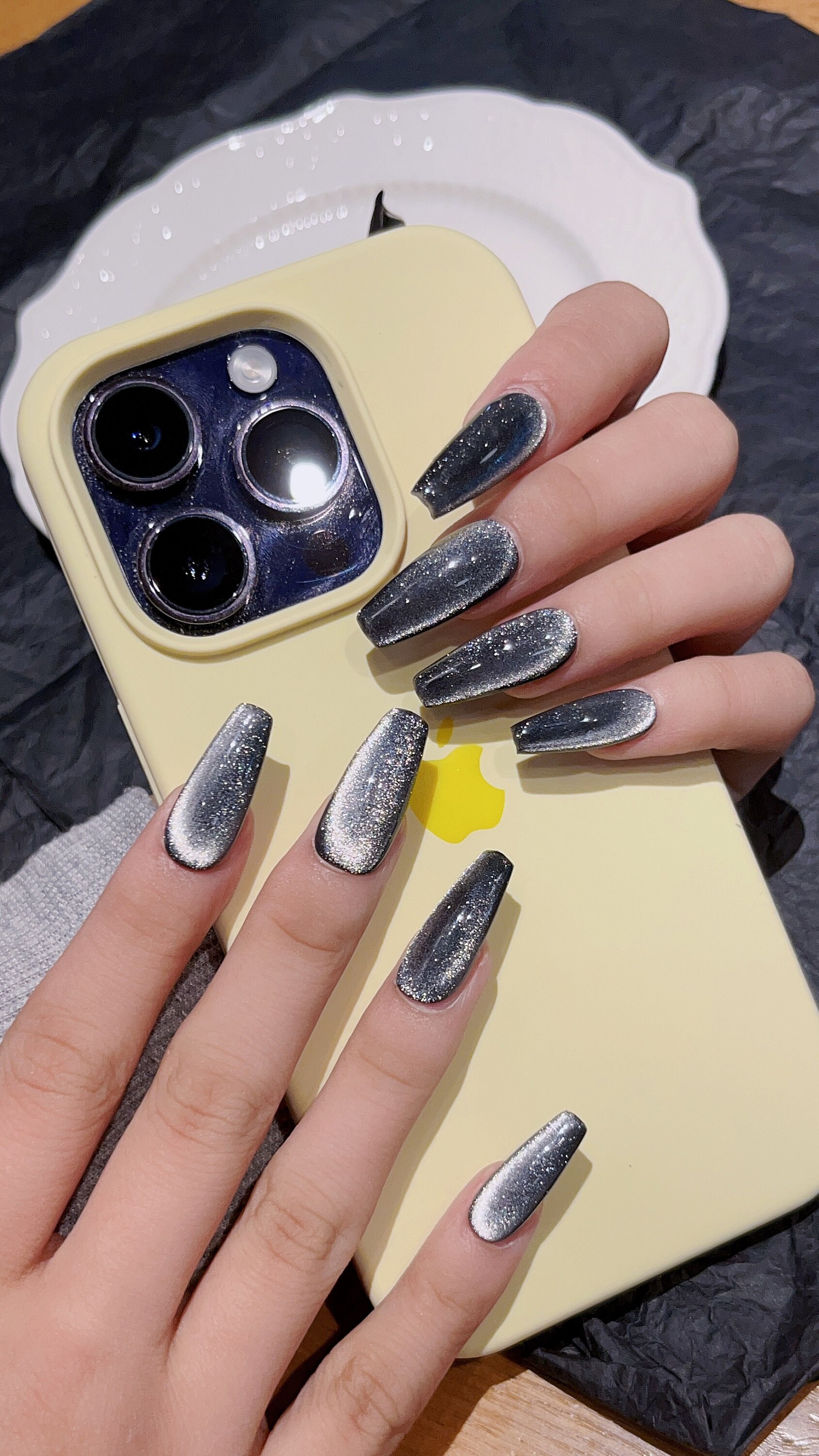 Black Press on Nails Handmade Luxury Presson Nails Cat Eye Nails Press