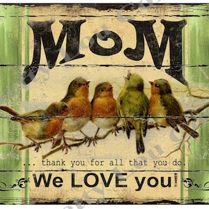 Moederprint, vintage vogels, afdrukbare muurkunst, kaarten maken, inlijsten, kussenoverdracht, doe-het-zelfcadeau, Moederdag cadeau-idee, moeder cadeau-idee