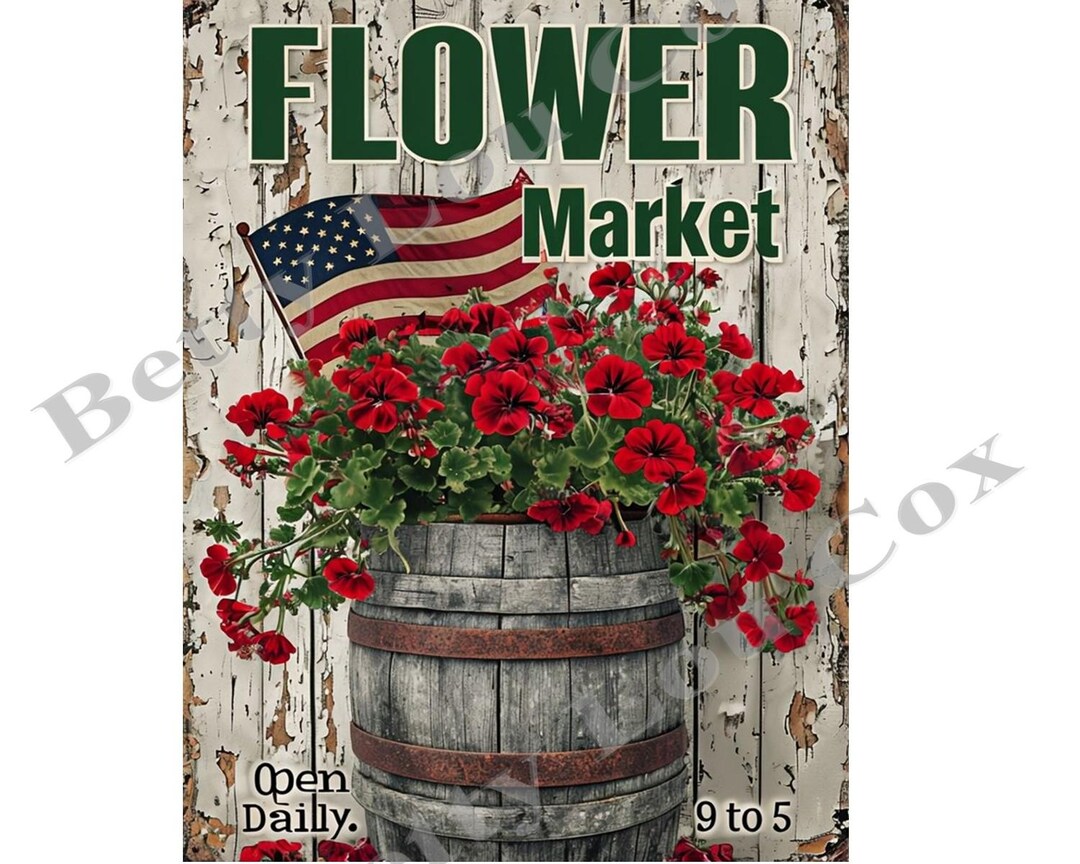 American Flag Print , Geraniums , Flower Market , Pillow Transfer ...