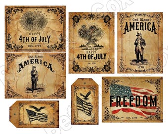No.010 Primitive Americana Labels , American Flag for pantry jars cans bottles tins boxes pillows , Junk Journal , Card Making , DIY gifts