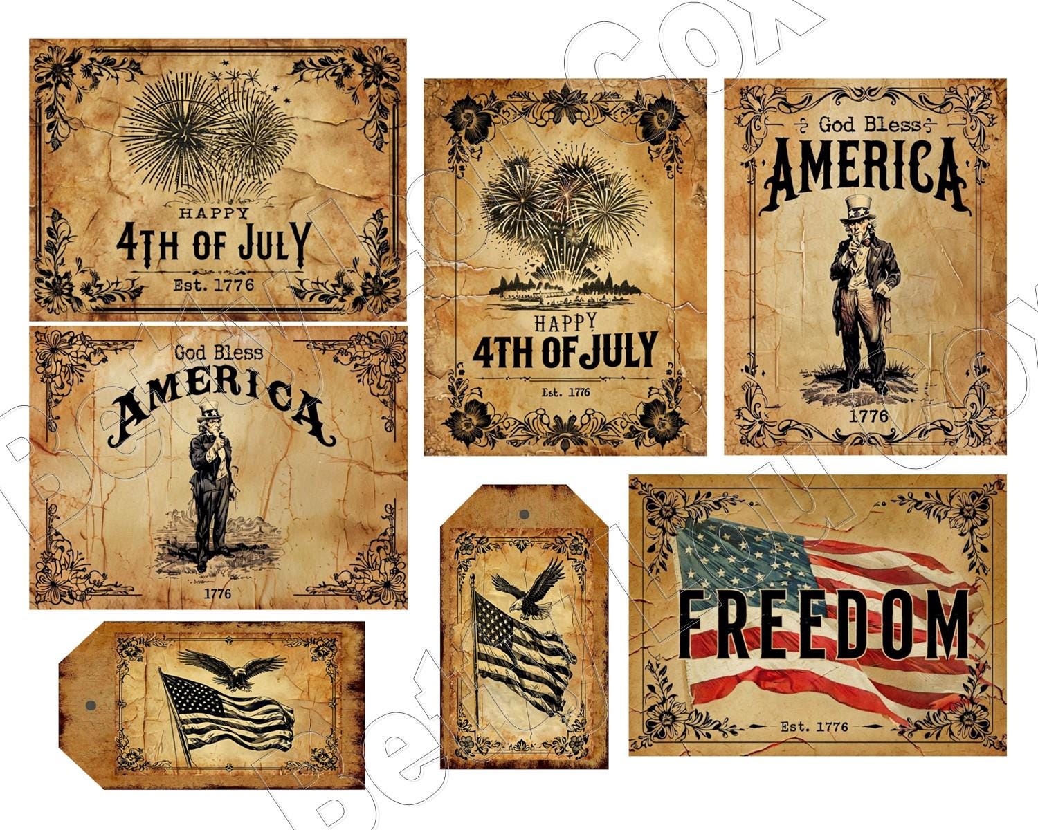 No.010 Primitive Americana Labels , American Flag for Pantry Jars