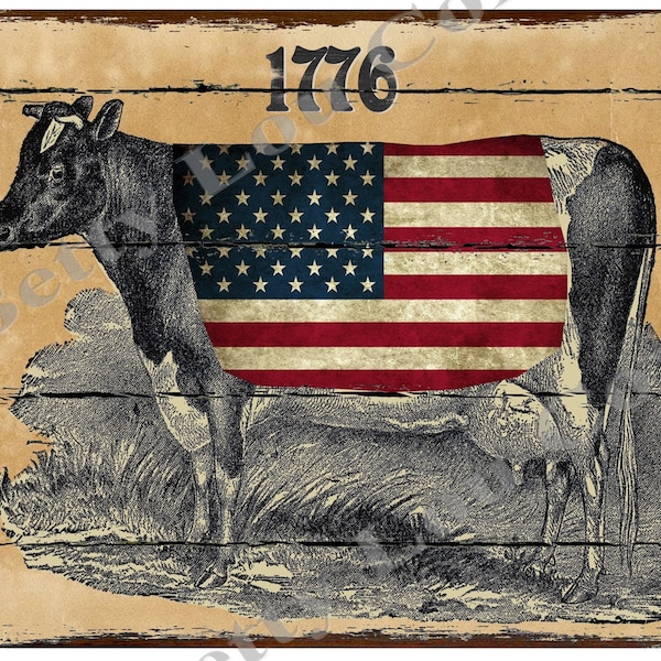 American Cow Print , Digital , Pillow Transfer , Labels , Tea Towels , Instant Download , America Wood , Red White and Blue , Rustic , 1776