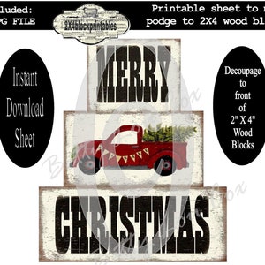 Christmas Blocks , 2X4 Crafts , Instant Download , Shelf Sitter , Block , DIY  Gifts , Craft Booth , Sign , Red Pickup Truck , Vintage