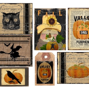 Primitive Labels , Pumpkin , Crow for pantry jars cans crocks bottles tins boxes , Farmhouse , Junk Journal , Card Making Tags , DIY gifts