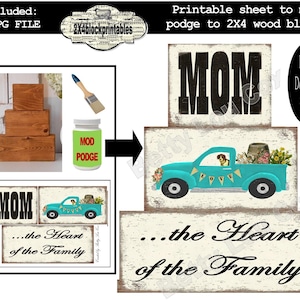 Moeder het hart van de familie Afdrukbaar om te decoupage tot 2 x 4 houten blokken, geweldig Moederdagcadeau, doe-het-zelf-project, ambachtsbeurs idee cadeau