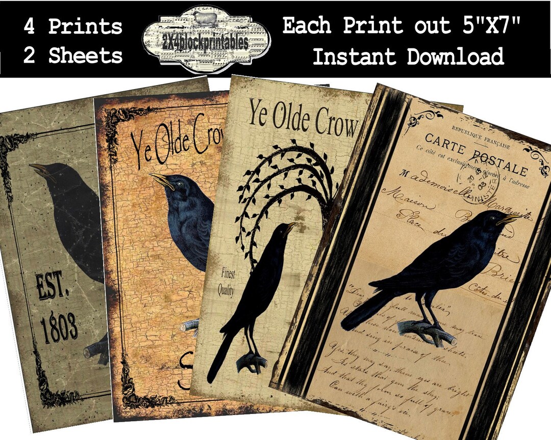 Primitive 5X7 Crows , Instant Download , Digital , Prim , Grainsack - Etsy