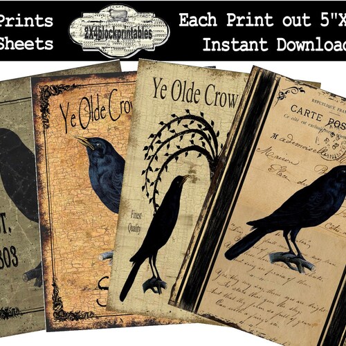 Primitive 5X7 Crows , Instant Download , Digital , Prim , Grainsack