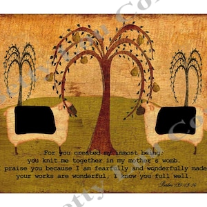 Impresión religiosa de ovejas, arte de pared imprimible, primitivo, fabricación de tarjetas, enmarcado, transferencia de almohada, regalo de bricolaje, versículo bíblico Salmo 139 13-14