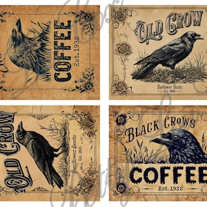No.052 Vintage Crow Label, Rustic Pantry Decor (Digital Download)
