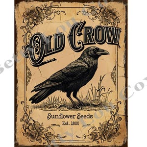 Crow Print , Primitive Panty Labels , Printable Wall Art , Rustic Farmhouse , Card Making , Framing , Pillow Transfer , DIY Gift  Mod Podge