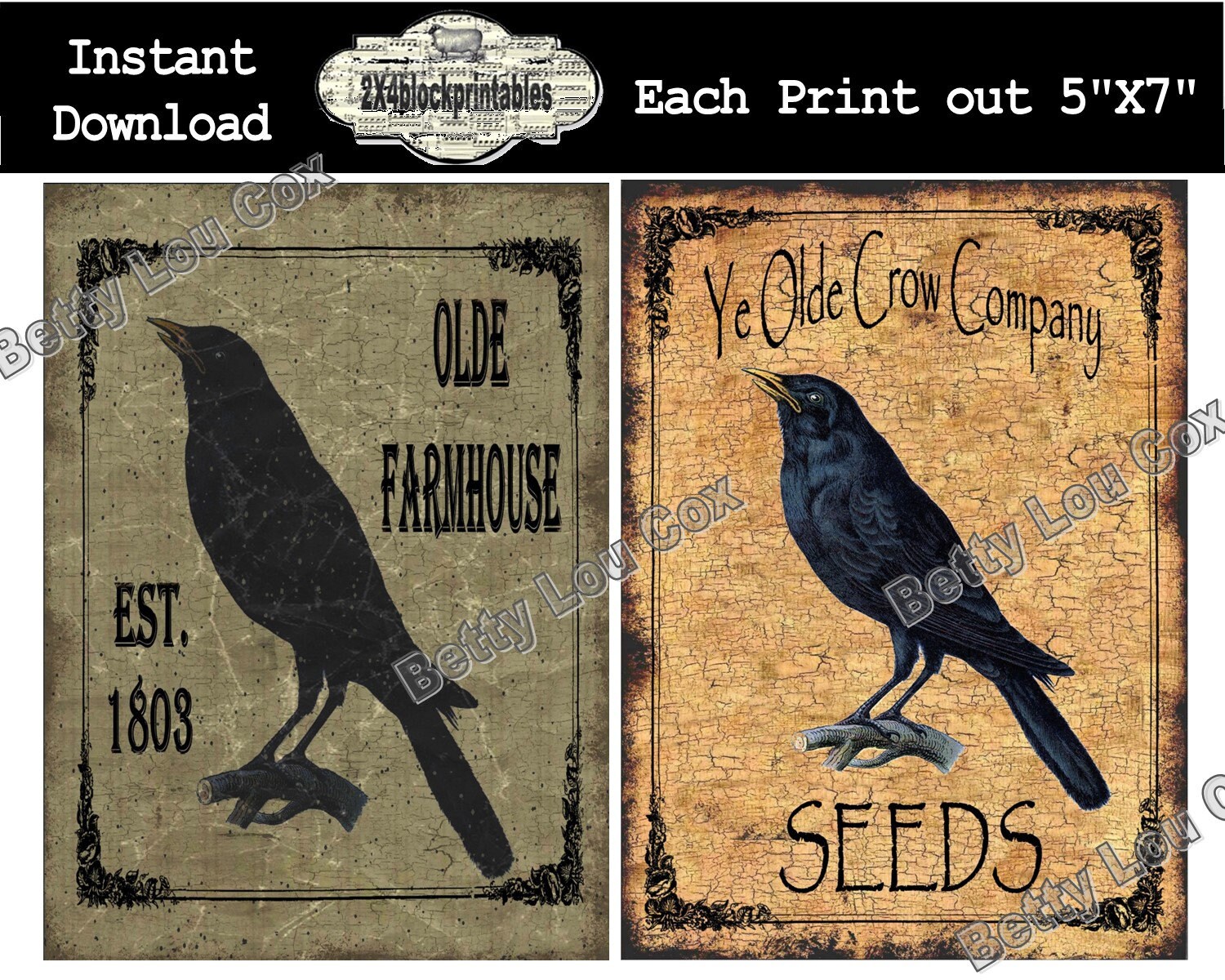 Primitive 5X7 Crows , Instant Download , Digital , Prim , Grainsack - Etsy