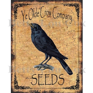 Crow Wall Art , Primitive Panty Labels , Printable Print , Rustic Farmhouse , Card Making , Framing , Pillow Transfer , DIY Gift , Seed Ad