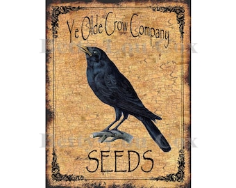 Crow Wall Art , Primitive Panty Labels , Printable Print , Rustic Farmhouse , Card Making , Framing , Pillow Transfer , DIY Gift , Seed Ad