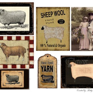Primitive Etiketten , Schaf , Wolle für Vorratsgläser Dosen Crocks Flaschen Dosen Boxen , Bauernhaus , Junk Journal , Card Making Tags , DIY Geschenke