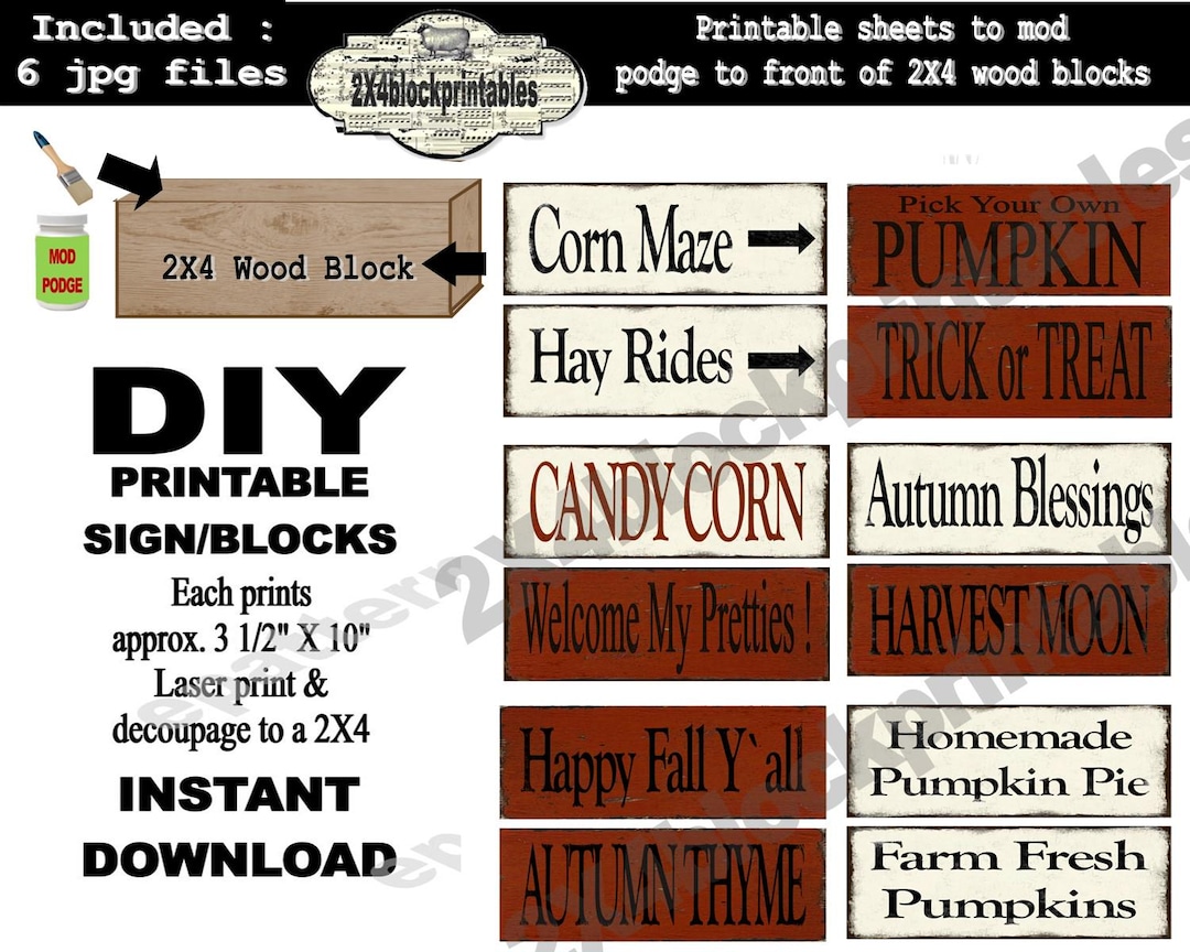 Rustic Fall Blocks , Wood Sign , 2X4 Crafts , Printable , Shelf Sitter ...