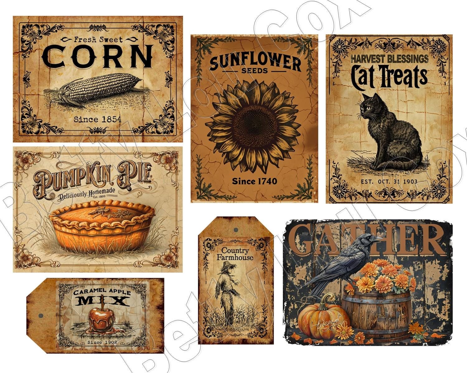 Fall Label Jar No.004 Fall Labels , Black Cat , Sunflower , Crow for Pantry Jars Cans ...