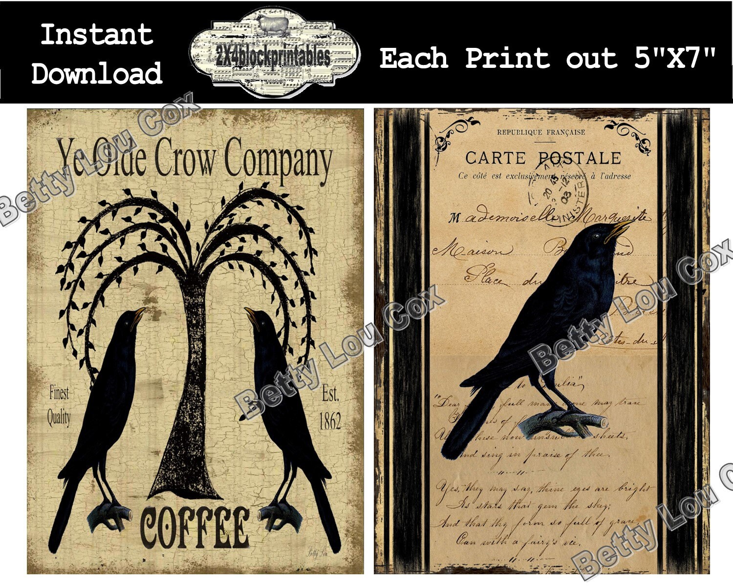 Primitive 5X7 Crows , Instant Download , Digital , Prim , Grainsack - Etsy