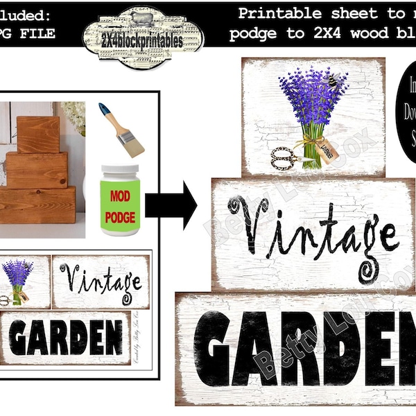 Lavender 2X4 Block Printable , Vintage Garden , Instant Download , French Country , Wood Sign , 2X4 Blocks , Digital , Farmhouse , DIY Gift