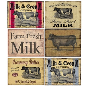 Primitive cow labels for pantry jars cans crocks bottles tins boxes , Farmhouse , Junk Journal , Pillow Transfers , Decoupage , DIY Gifts