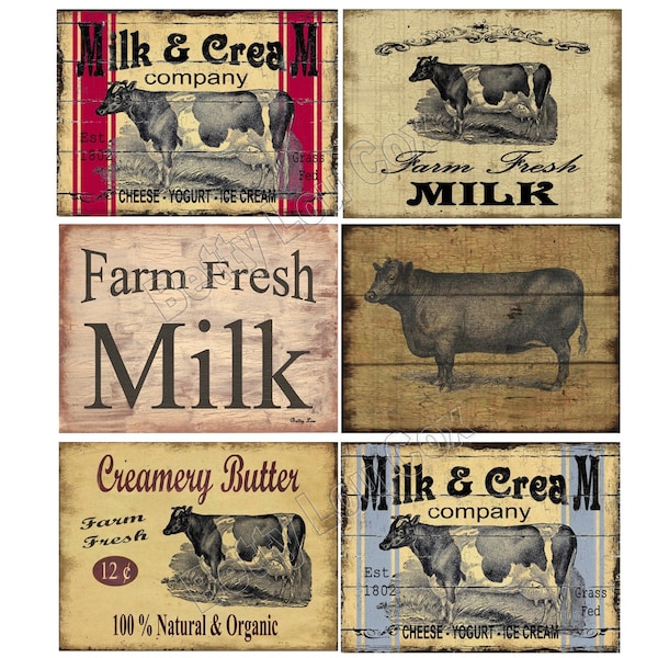 Primitive cow labels for pantry jars cans crocks bottles tins boxes , Farmhouse , Junk Journal , Pillow Transfers , Decoupage , DIY Gifts