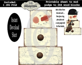 Snowman Wood Block Printable, DIY Rustic Christmas Decor (Digital Download)