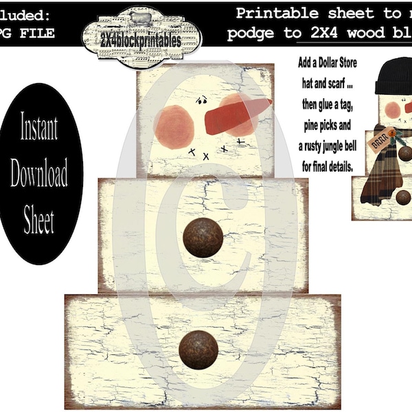 Snowman Wood Blocks , 2X4 Crafts , Instant Download , Printable template , Shelf Sitter , Christmas , Block , DIY , Primitve Pattern , Prim