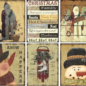 Etichette pupazzo di neve e Babbo Natale per barattoli dispensa lattine cocci bottiglie scatole di latta, cartoline, regalo fai da te, primitivo, Natale, diario spazzatura, pianificatore
