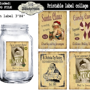 Snowman Labels Printable , Santa and Candy Cane Ads for pantry jars cans crocks bottles tins boxes , Vintage , Primitive Grubby Christmas